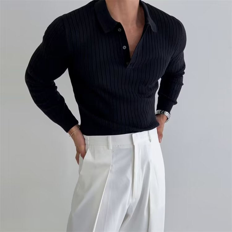 Long-sleeve knitted polo