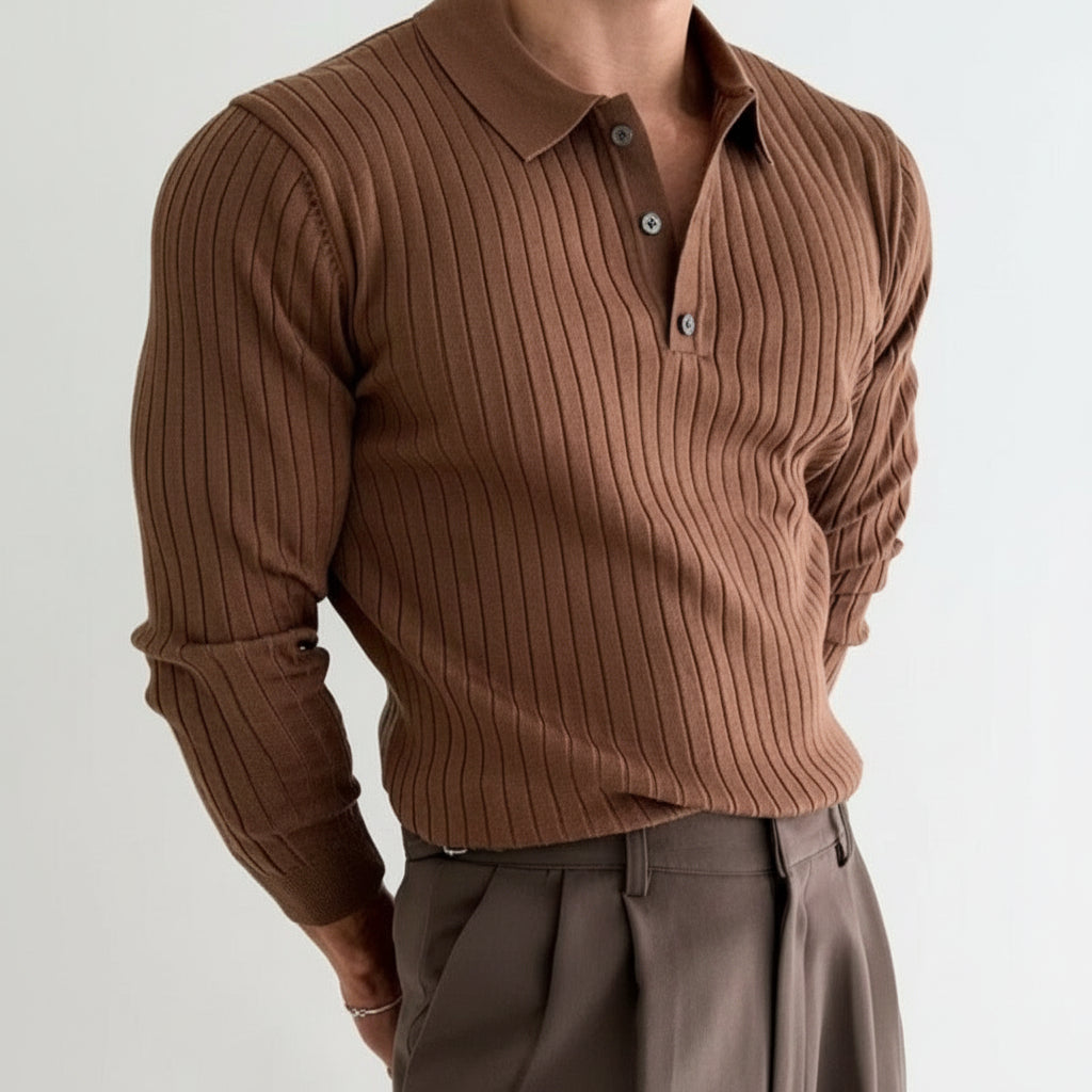 Long-sleeve knitted polo