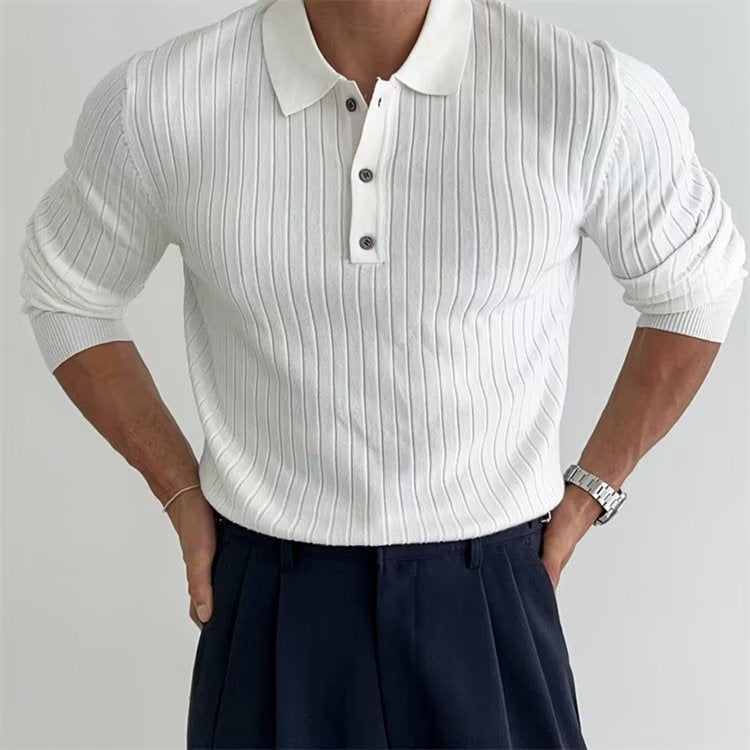 Long-sleeve knitted polo